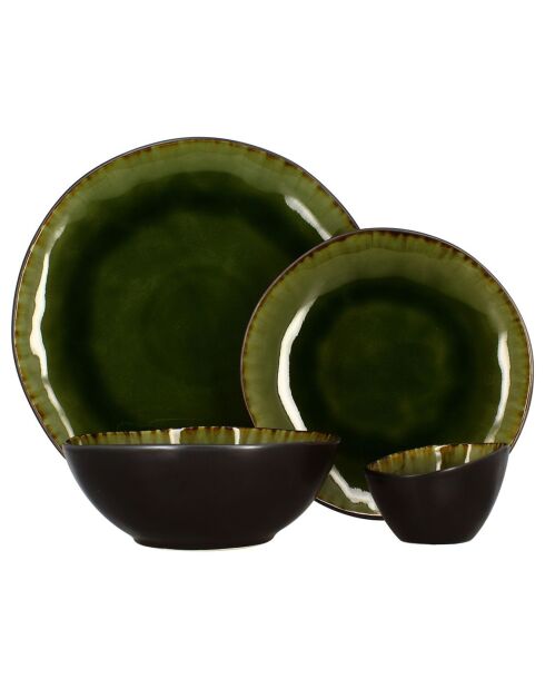 6 Assiettes plates en grès Meta vertes - D.27.5 cm