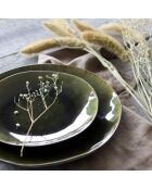 6 Assiettes plates en grès Meta vertes - D.27.5 cm