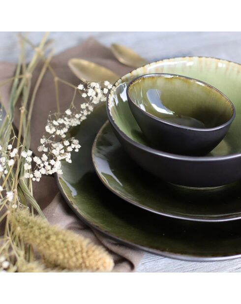 6 Assiettes à dessert en grès Meta vertes - D.20.5 cm