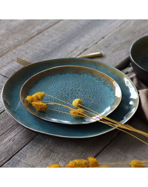 6 Assiettes plates en grès Motala bleues - D.27.5 cm
