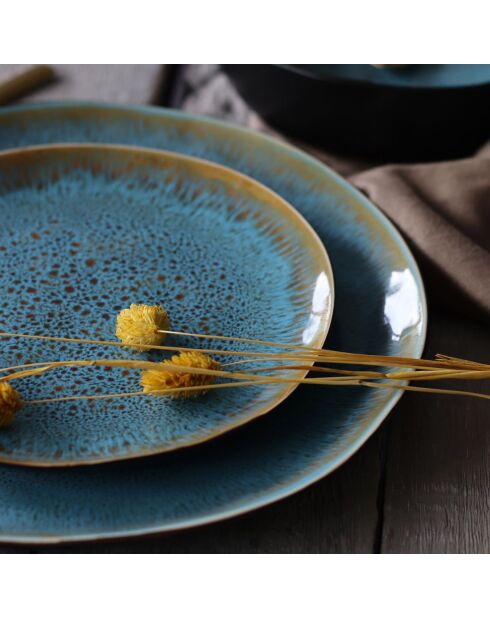 6 Assiettes plates en grès Motala bleues - D.27.5 cm