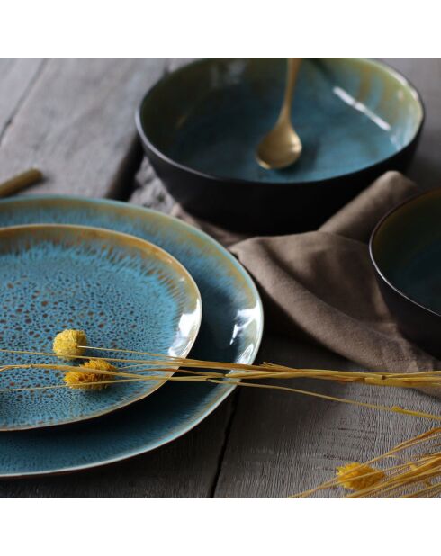 6 Assiettes plates en grès Motala bleues - D.27.5 cm
