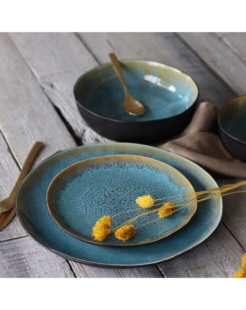 6 Assiettes à dessert en grès Motala bleues - D.20.5 cm