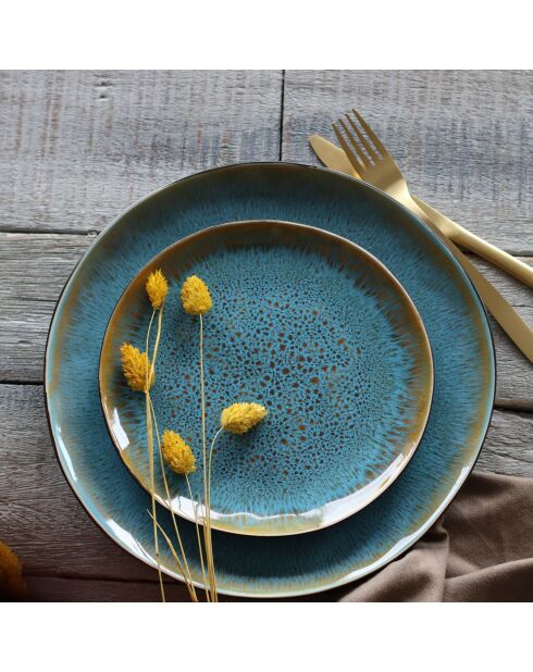 6 Assiettes à dessert en grès Motala bleues - D.20.5 cm