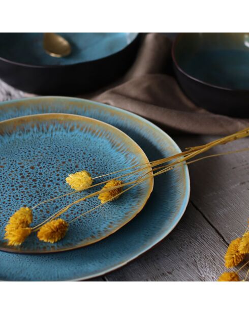 6 Assiettes à dessert en grès Motala bleues - D.20.5 cm