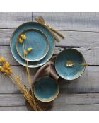 6 Assiettes à dessert en grès Motala bleues - D.20.5 cm