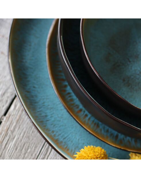 6 Assiettes à dessert en grès Motala bleues - D.20.5 cm