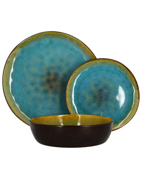 6 Assiettes à dessert en grès Motala bleues - D.20.5 cm