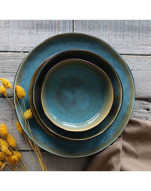 6 Assiettes creuses en grès Motala bleues - D.16 cm