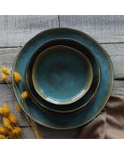 6 Assiettes creuses en grès Motala bleues - D.16 cm