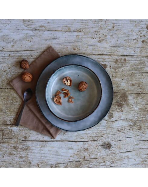 6 Assiettes creuses en grès Aronal bleues - D.20 cm