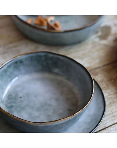 6 Assiettes creuses en grès Aronal bleues - D.20 cm