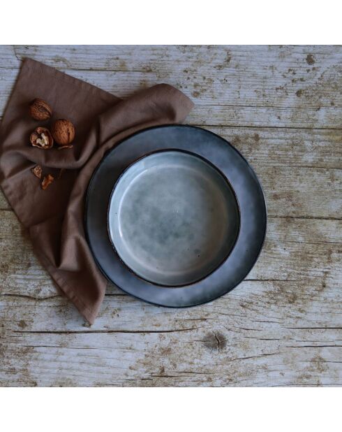 6 Assiettes plates en grès Aronal bleues - D.27.5 cm