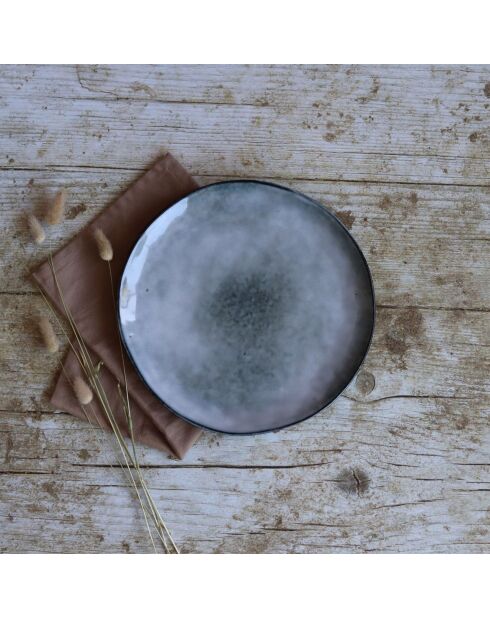 6 Assiettes plates en grès Aronal bleues - D.27.5 cm