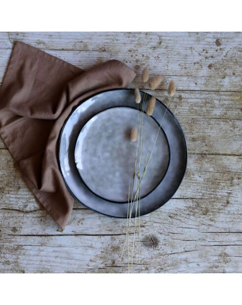 6 Assiettes à dessert en grès Aronal bleues - D.20.5 cm