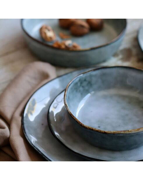 6 Assiettes à dessert en grès Aronal bleues - D.20.5 cm