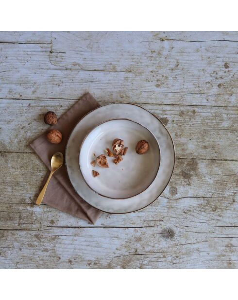 6 Assiettes plates en grès Boral beige  clair - D.27.5 cm