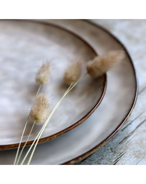 6 Assiettes plates en grès Boral beige  clair - D.27.5 cm
