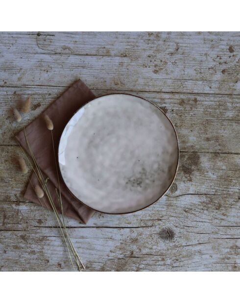 6 Assiettes plates en grès Boral beige  clair - D.27.5 cm