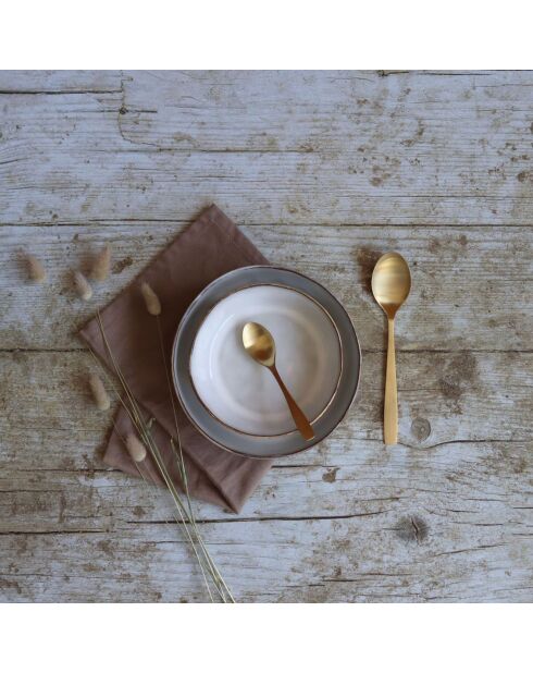 6 Assiettes creuses en grès Boral beige  clair - D.16 cm