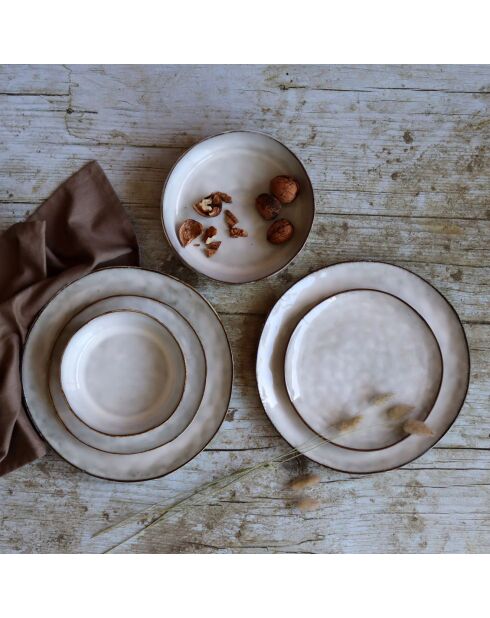 6 Assiettes creuses en grès Boral beige  clair - D.16 cm