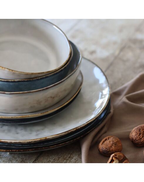 6 Assiettes creuses en grès Boral beige  clair - D.16 cm