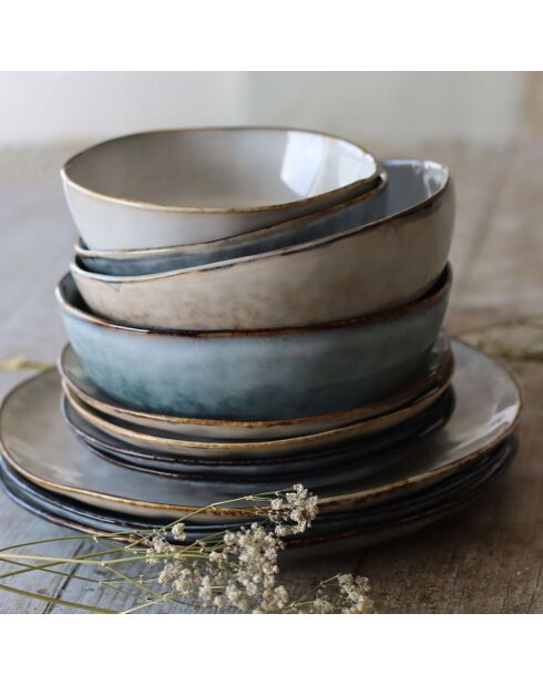 6 Assiettes creuses en grès Boral beige  clair - D.20 cm