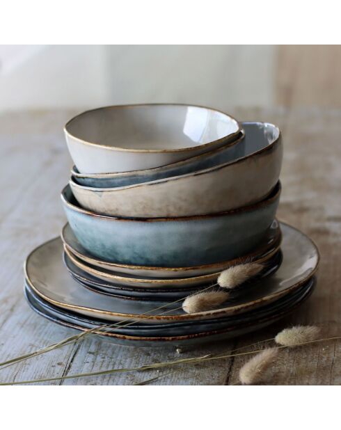 6 Assiettes creuses en grès Boral beige  clair - D.20 cm