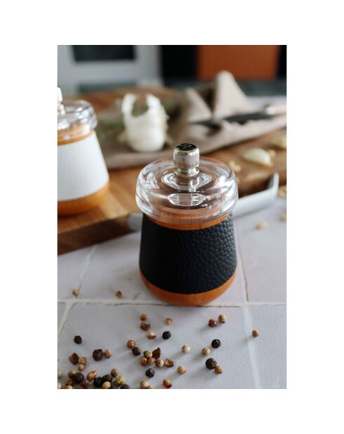 Moulin à poivre en bois de hêtre effet cuir noir