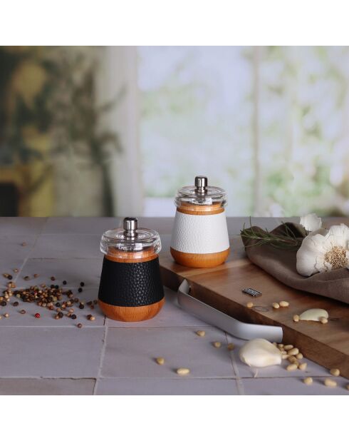 Moulin à poivre en bois de hêtre effet cuir noir