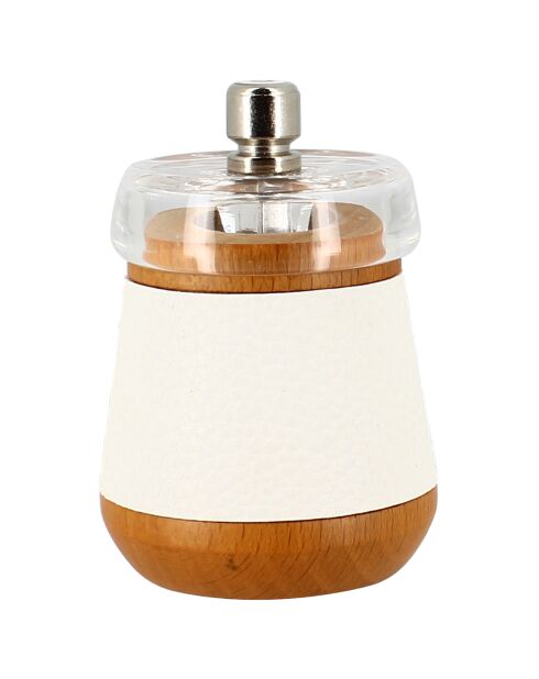 Moulin à sel en bois de hêtre effet cuir blanc