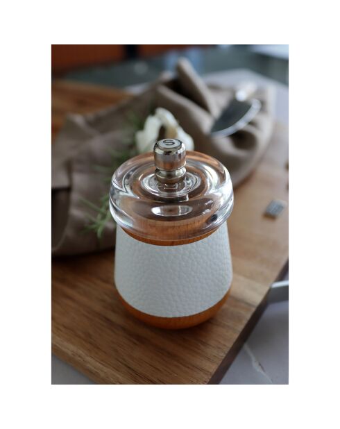 Moulin à sel en bois de hêtre effet cuir blanc