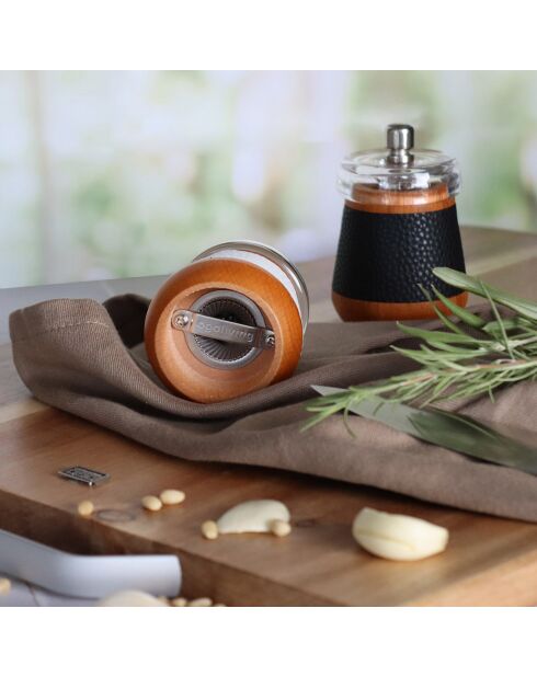 Moulin à sel en bois de hêtre effet cuir blanc