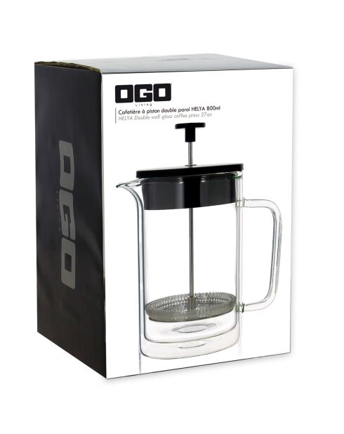 Cafetière à piston en verre double paroi Helya transparente - 800 ml