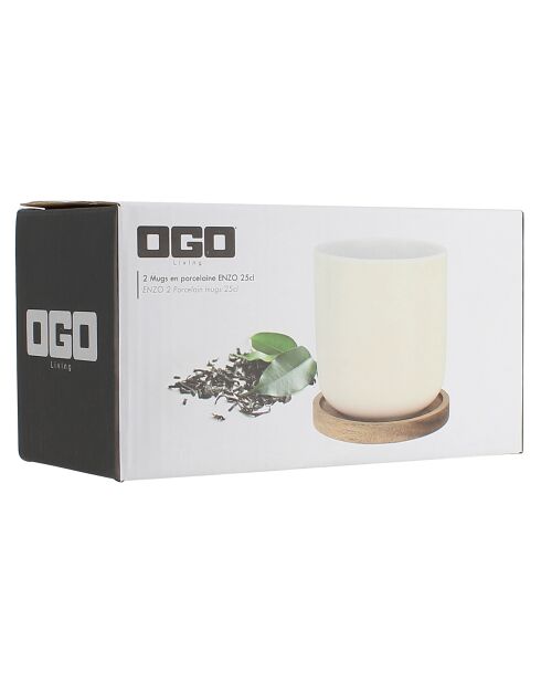 2 Tasses en Porcelaine Enzo blanche - 25 cl