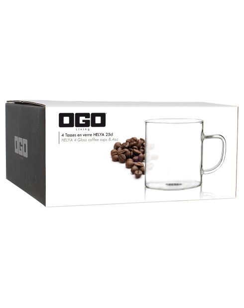4 Tasses en verre borosilicate Helya transparentes - 25 cl