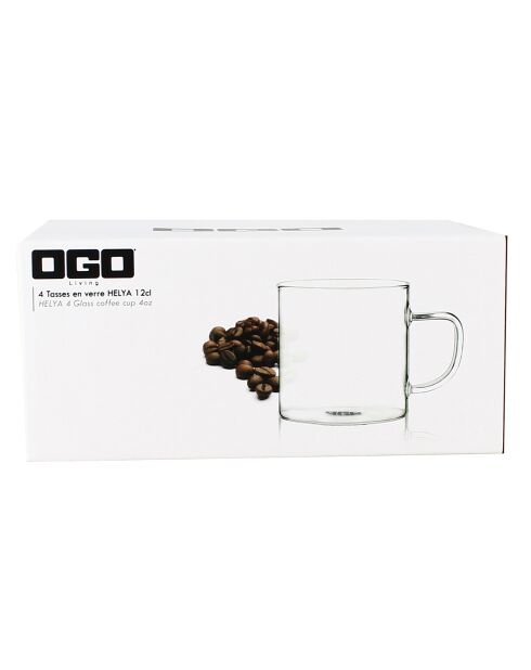 4 Tasses expresso en verre borosilicate Helya  transparentes - 12 cl