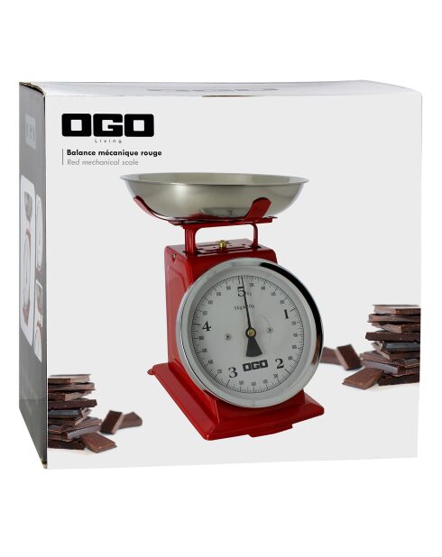 Balance de cuisine mécanique 5kg/20g rouge - 25x21x17 cm