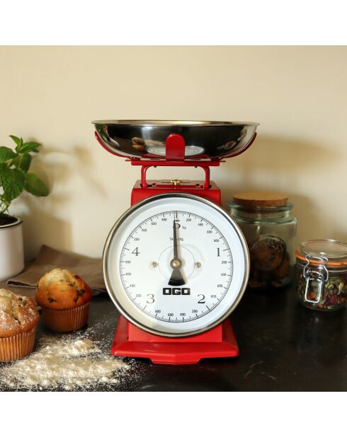Balance de cuisine mécanique 5kg/20g rouge - 25x21x17 cm