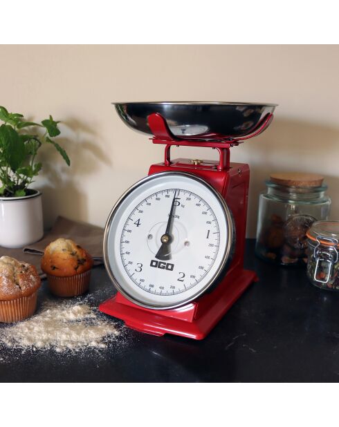 Balance de cuisine mécanique 5kg/20g rouge - 25x21x17 cm