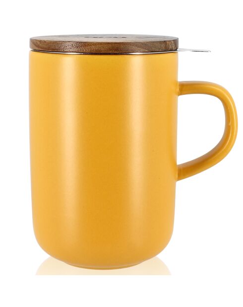 Tisanière avec couvercle en grès et acacia Juliet jaune - 475 ml