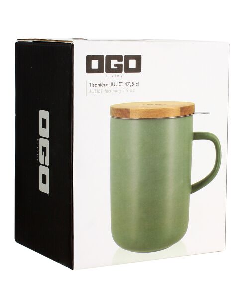 Tisanière avec couvercle en grès et acacia Juliet amande - 475 ml