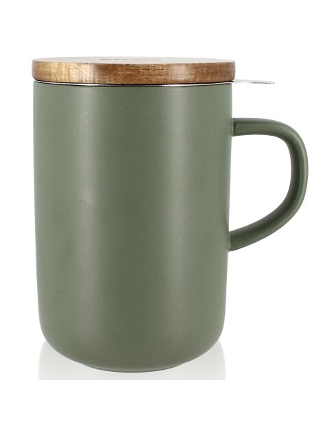 Tisanière avec couvercle en grès et acacia Juliet amande - 475 ml