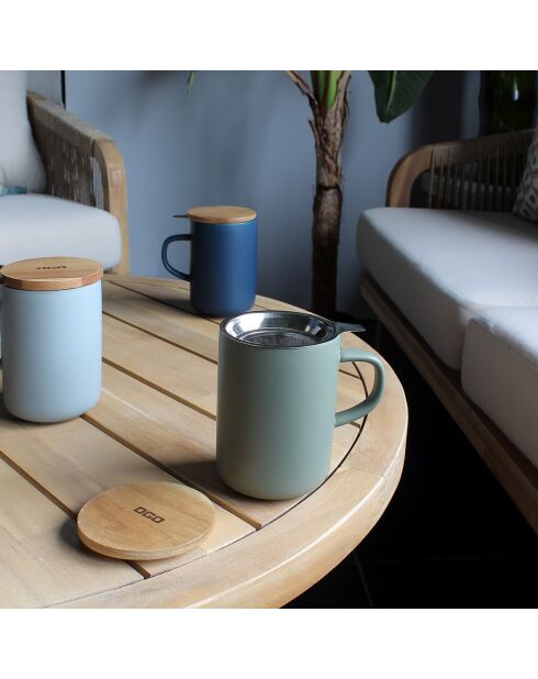 Tisanière avec couvercle en grès et acacia Juliet amande - 475 ml