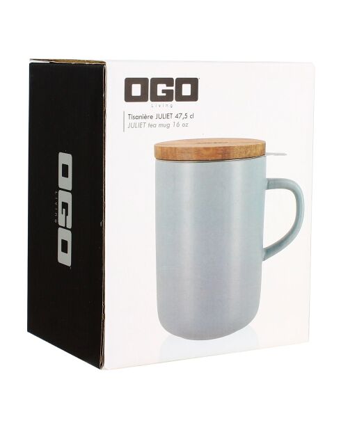 Tisanière avec couvercle en grès et acacia Juliet perle - 475 ml