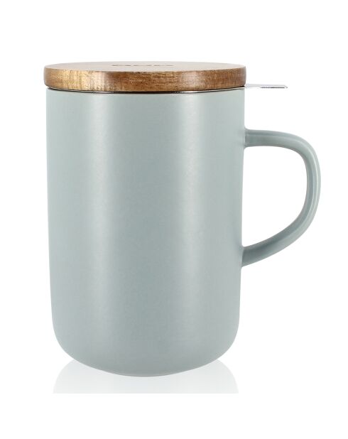 Tisanière avec couvercle en grès et acacia Juliet perle - 475 ml