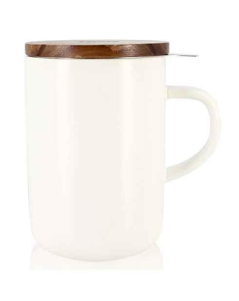 Tisanière avec couvercle en grès et acacia Juliet blanche - 475 ml