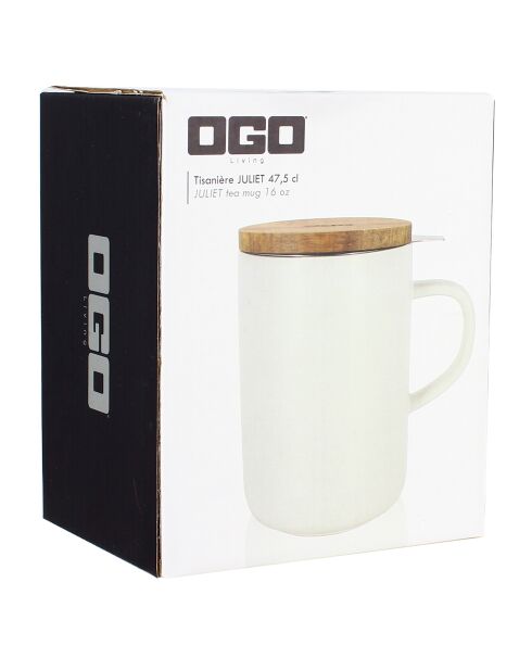 Tisanière avec couvercle en grès et acacia Juliet blanche - 475 ml