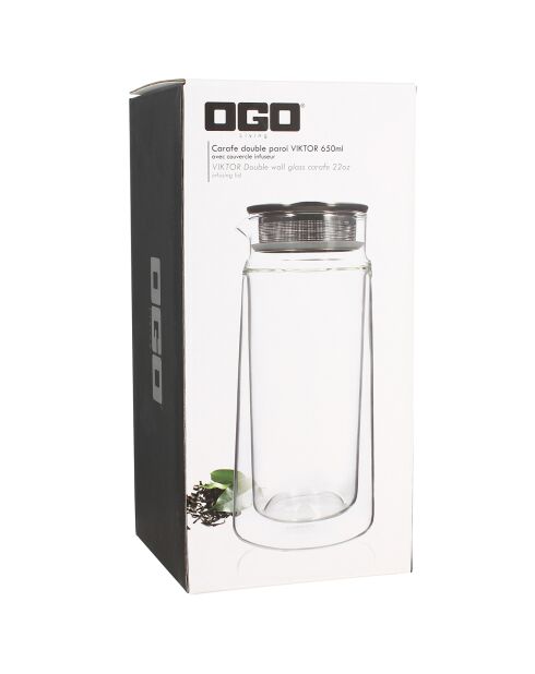 Carafe avec couvercle infuseur en verre double paroi Viktor  transparent - 650 ml