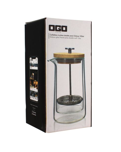 Cafetière à piston en verre double paroi transparente - 350 ml